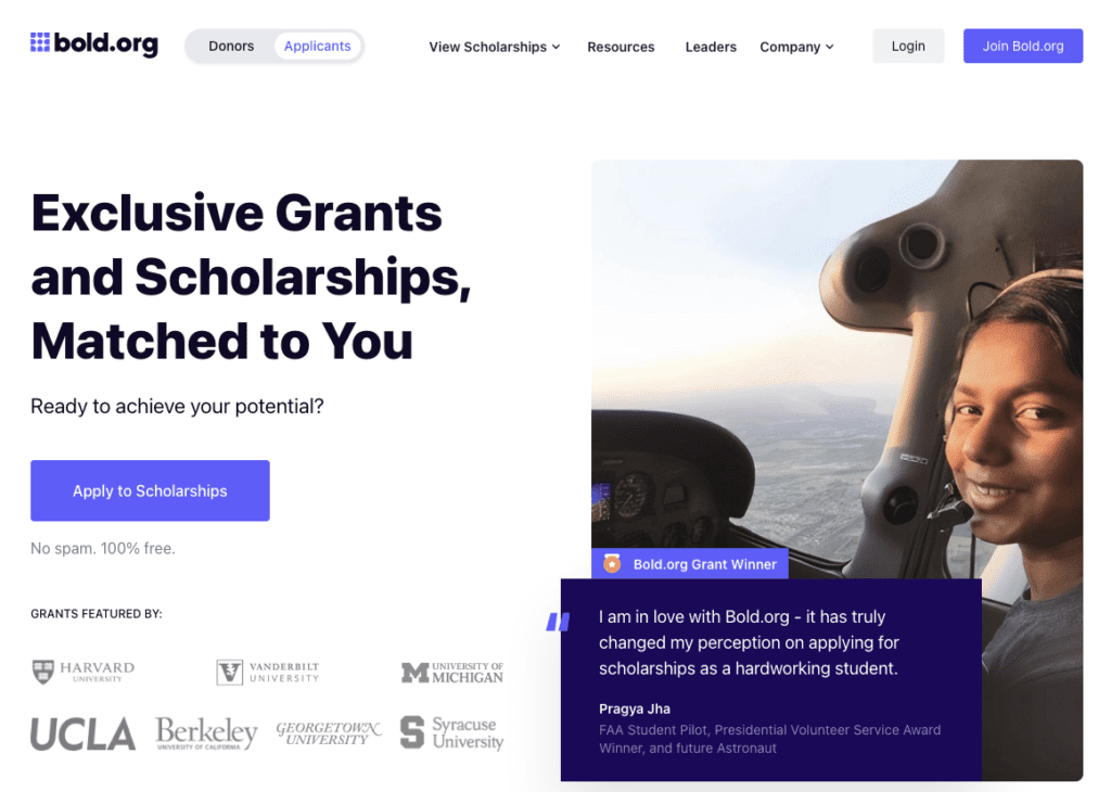 bold.org scholarships website