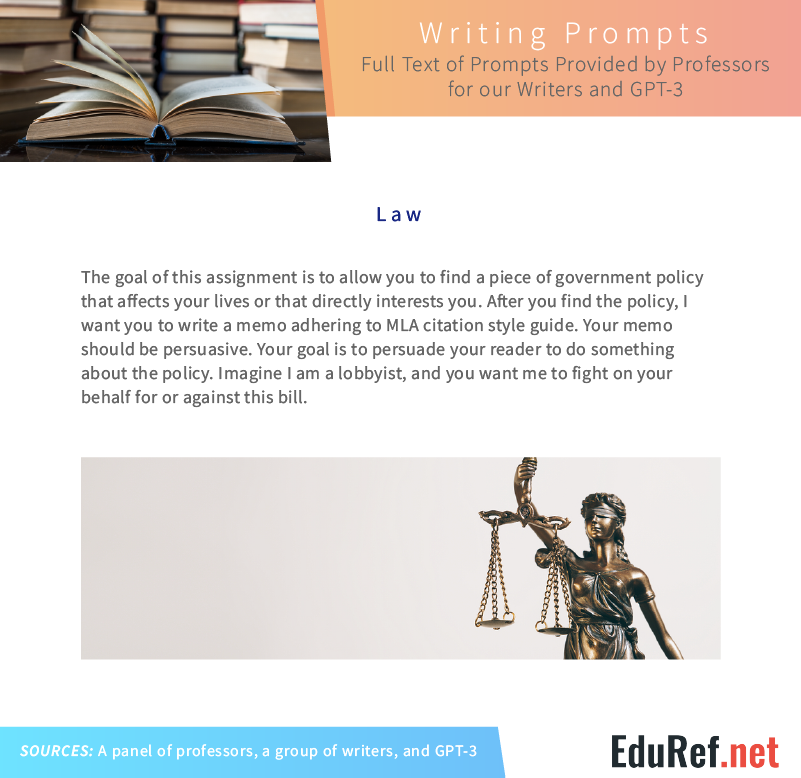 Law policy memo prompt: persuasive MLA memo aimed at a lobbyist reader